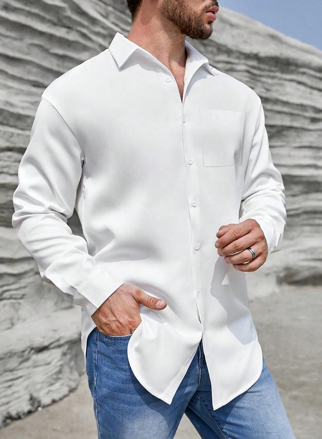 Take Two Men White Long Sleeve Shirt with Pocket - Image 1